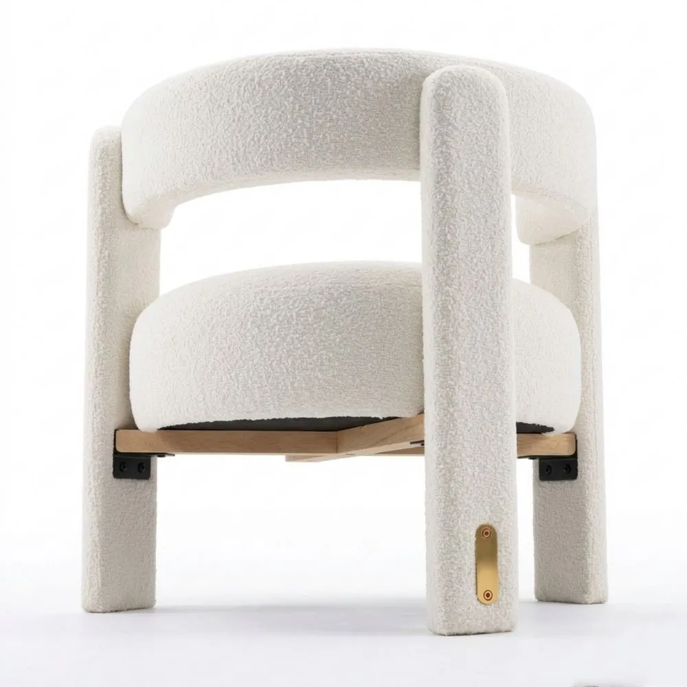 Sillón de Sala de Estar de Lana Sintética con Patas de Madera y Reposabrazos, Color Blanco