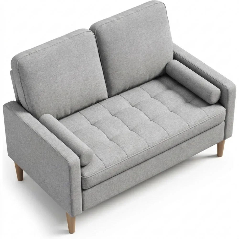 Sofá de 2 Plazas con Reposabrazos, Mini Sofá de Tela con Cojines para Sala de Estar, Oficina, Fácil Montaje, 121 x 76 x 87 cm (Gris)