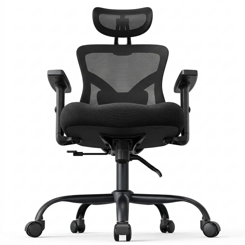 Silla ergonómica de oficina con soporte lumbar y reposacabezas ajustable