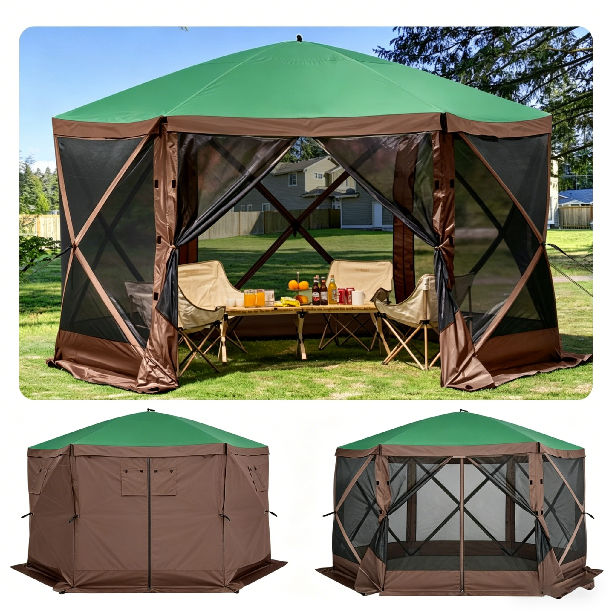 ⚡️Factory wholesale promotion 80% OFF⚡️  Gazebo Screen Tent, 10 x 10 ft, 6 Sided Pop-up Camping Canopy Shelter Tent with Mesh Windows, Portable Carry Bag