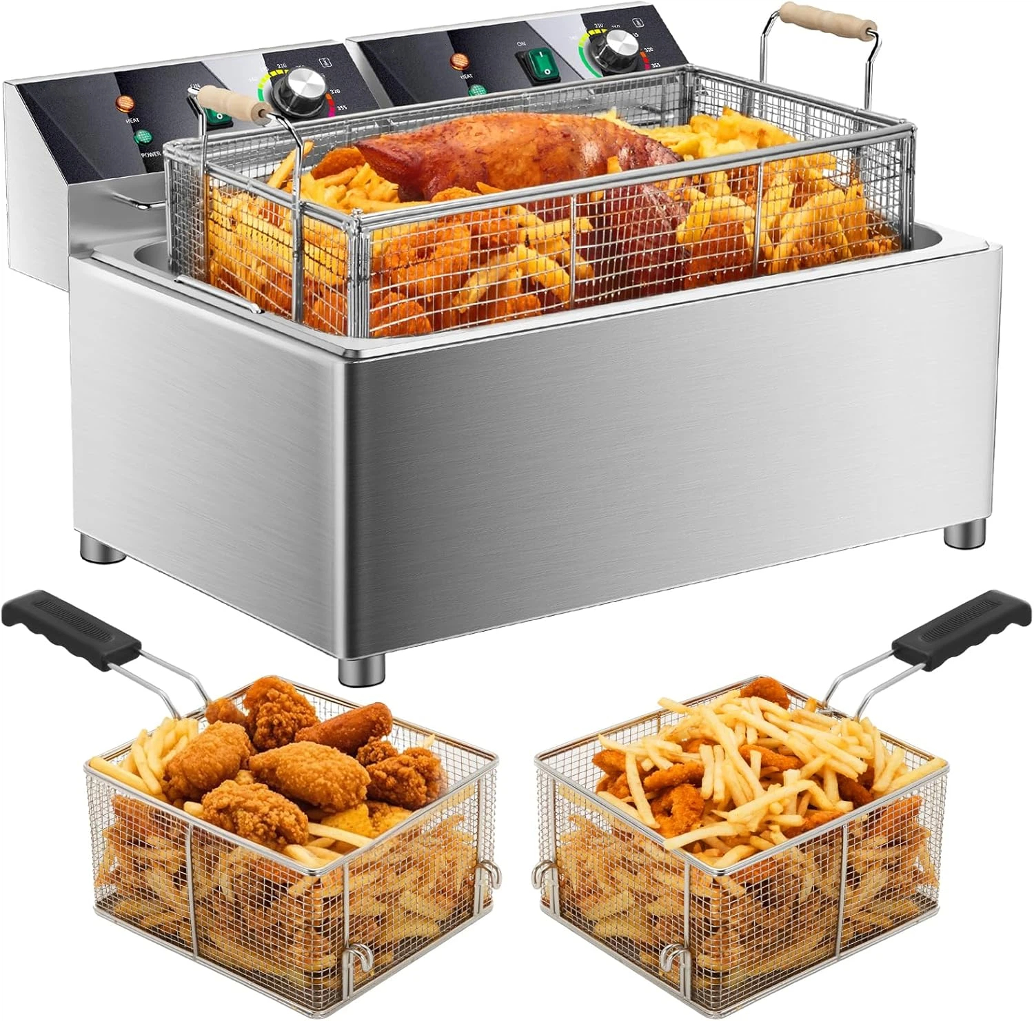 🔥Flash sale-Save Up To 80%🔥Electric turkey fryer Commercial deep fryer with basket 3600W27.4QT with timer26L 