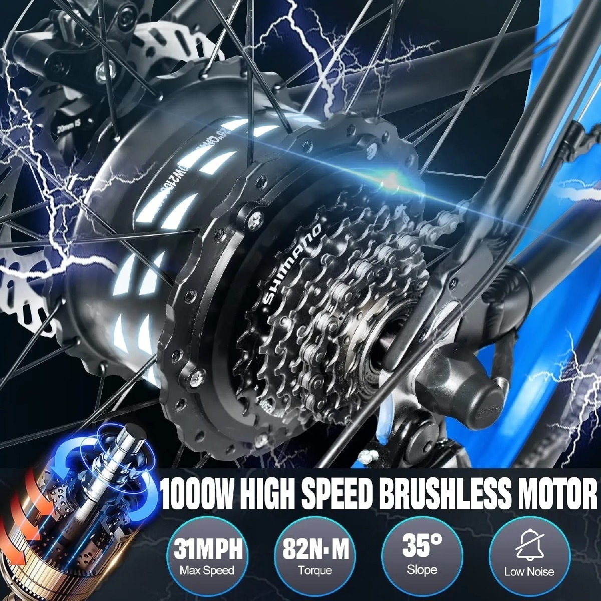 Wide tire electric bike with 1000W 48V/17.5Ah removable battery 31MPH