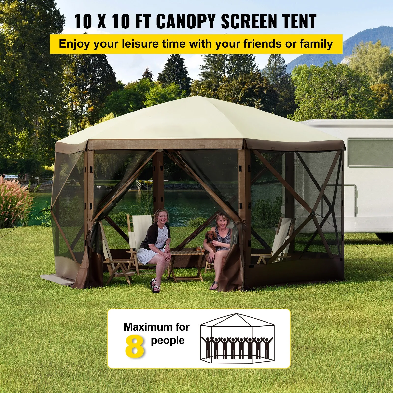 ⚡️Factory wholesale promotion 80% OFF⚡️  Gazebo Screen Tent, 10 x 10 ft, 6 Sided Pop-up Camping Canopy Shelter Tent with Mesh Windows, Portable Carry Bag