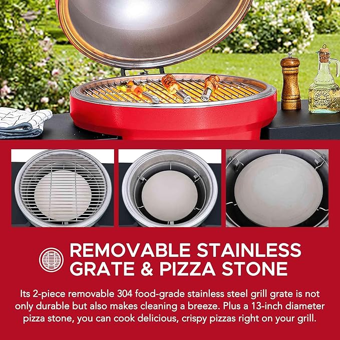 20-inch (approx. 50.8 cm) Kamado Charcoal Grill with Pizza Stone, Ultimate Outdoor Grill Egg Grill and Wheeled Smoke Unit