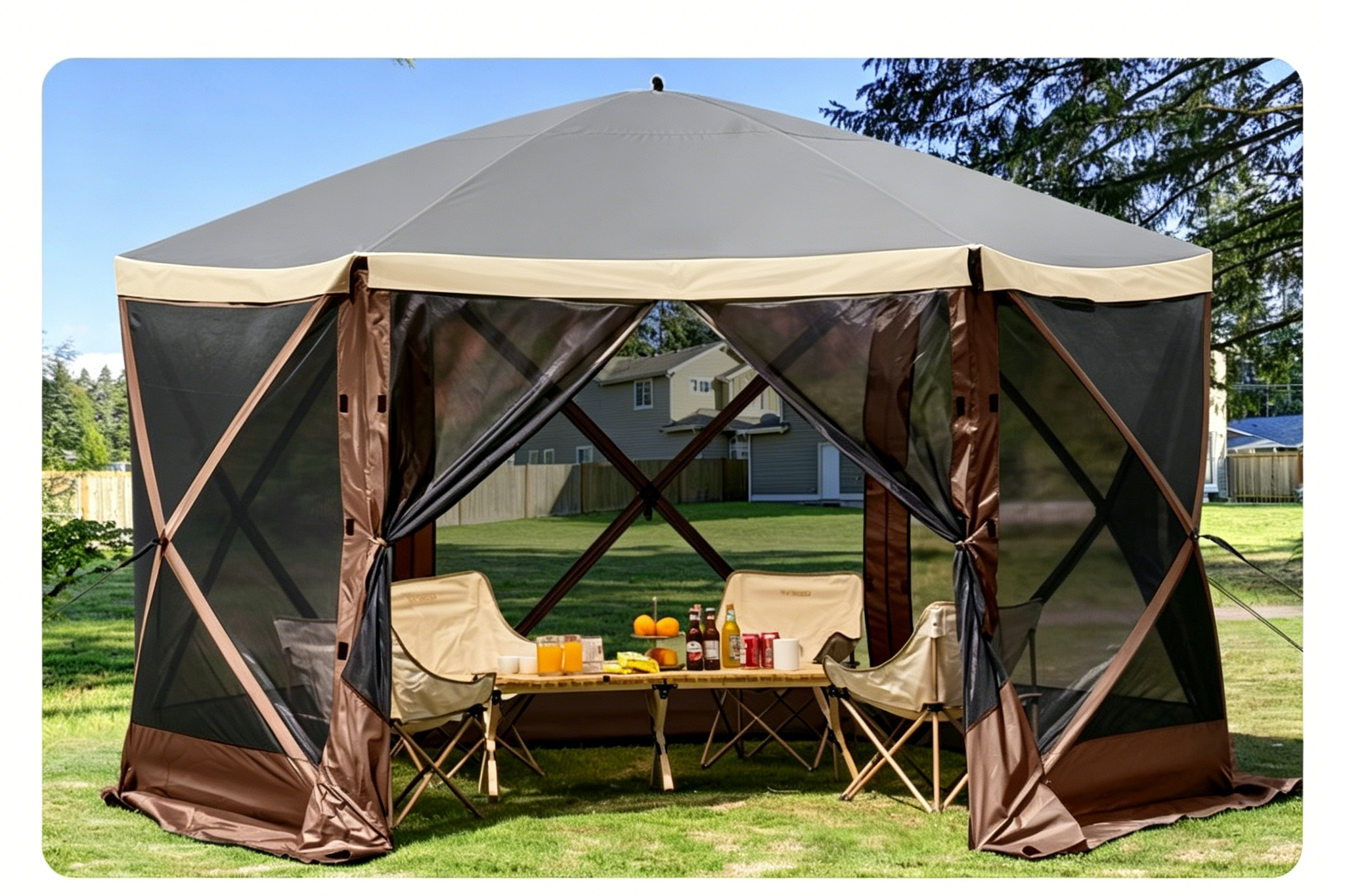 ⚡️Factory wholesale promotion 80% OFF⚡️  Gazebo Screen Tent, 10 x 10 ft, 6 Sided Pop-up Camping Canopy Shelter Tent with Mesh Windows, Portable Carry Bag