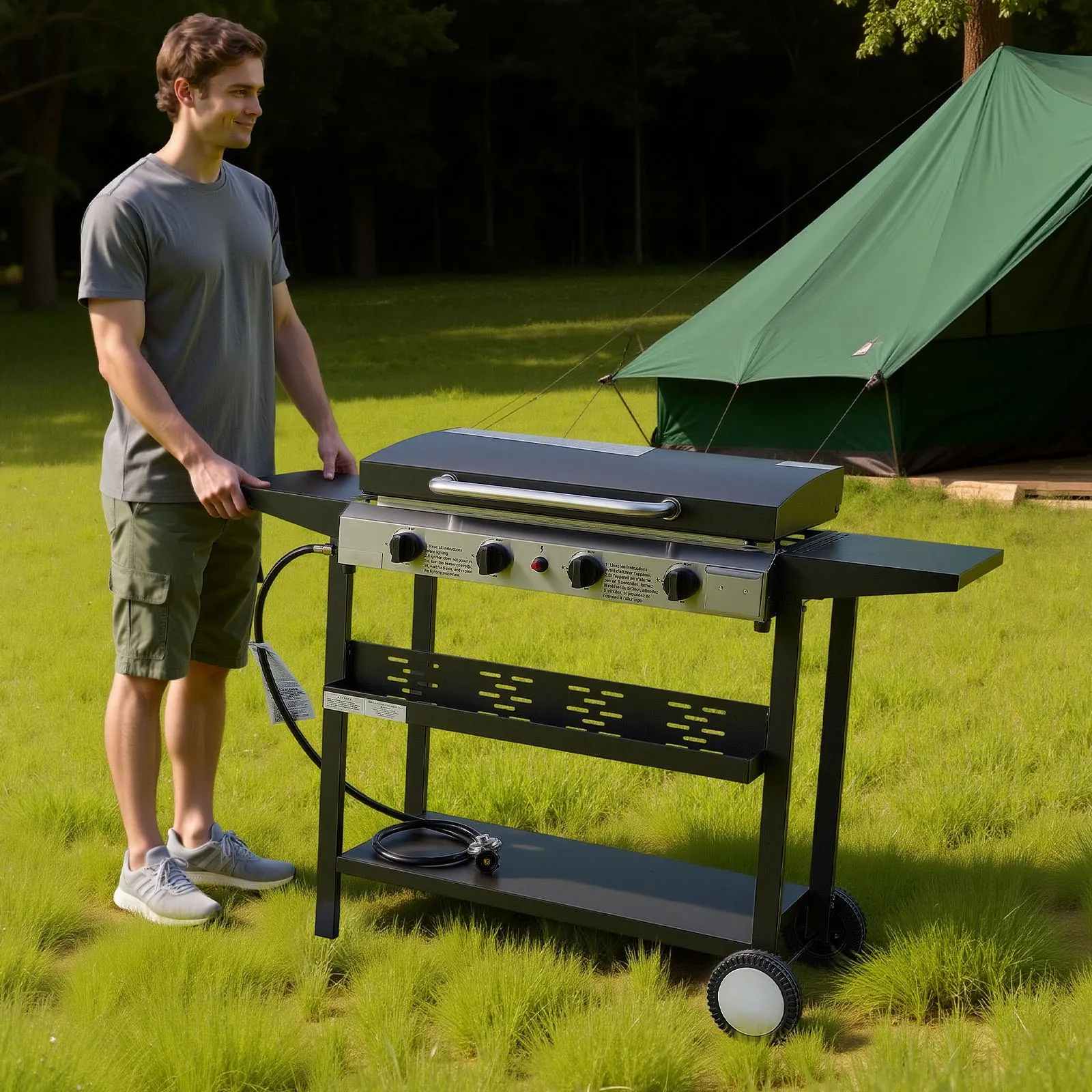 ⚡️Factory wholesale promotion 80% OFF⚡️ Gas Griddle, 3-Burner Flat Top Grill, Propane Griddle with Wheels