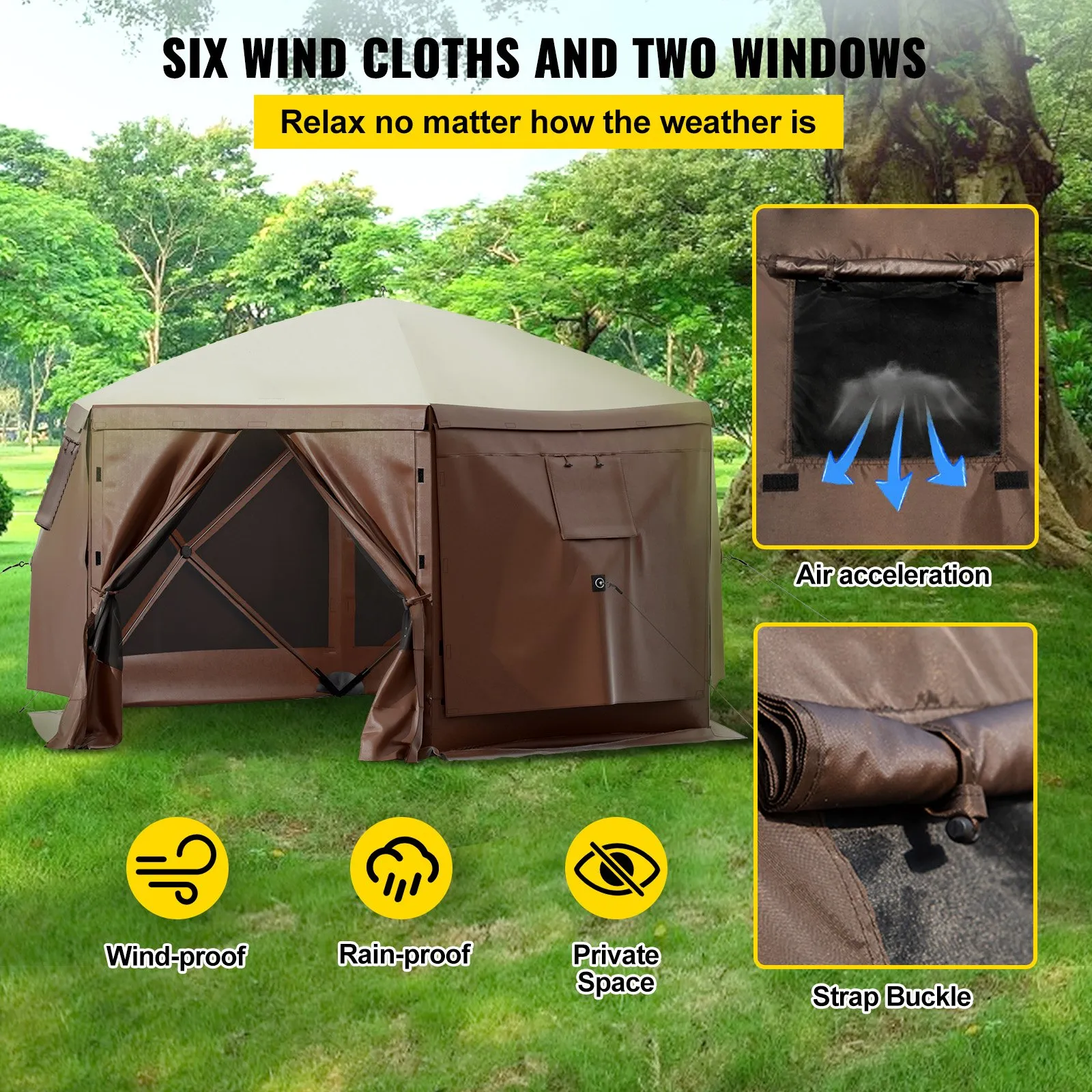 ⚡️Factory wholesale promotion 80% OFF⚡️  Gazebo Screen Tent, 10 x 10 ft, 6 Sided Pop-up Camping Canopy Shelter Tent with Mesh Windows, Portable Carry Bag