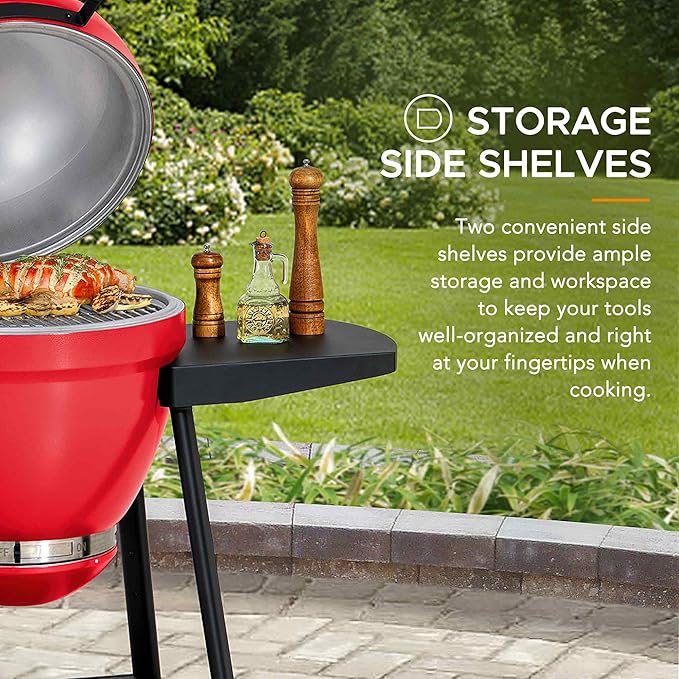20-inch (approx. 50.8 cm) Kamado Charcoal Grill with Pizza Stone, Ultimate Outdoor Grill Egg Grill and Wheeled Smoke Unit
