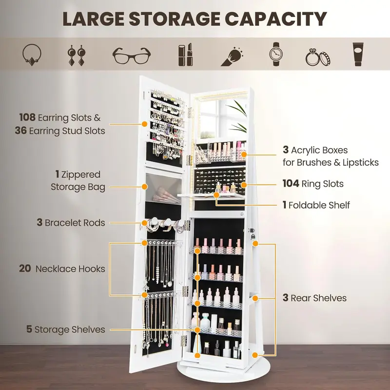 ⚡️Spring Sale⚡️360° Swivel Jewelry Armoire with Full Length Mirror