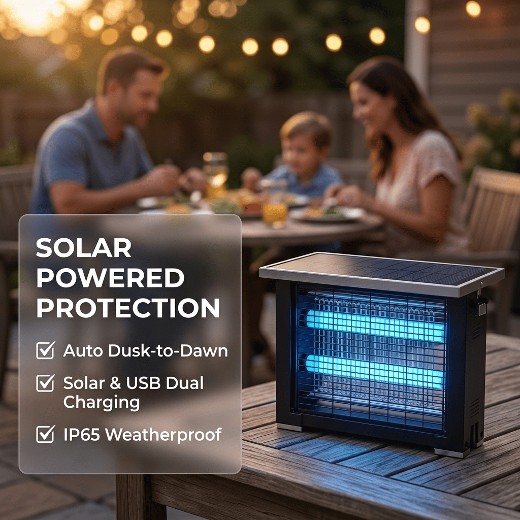 Solar Bug Zapper: Outdoor Waterproof Electric Mosquito and Fly Zapper with Smart Light Sensor