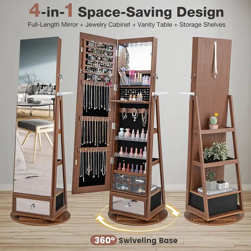 ⚡️Spring Sale⚡️360° Swivel Jewelry Armoire with Full Length Mirror