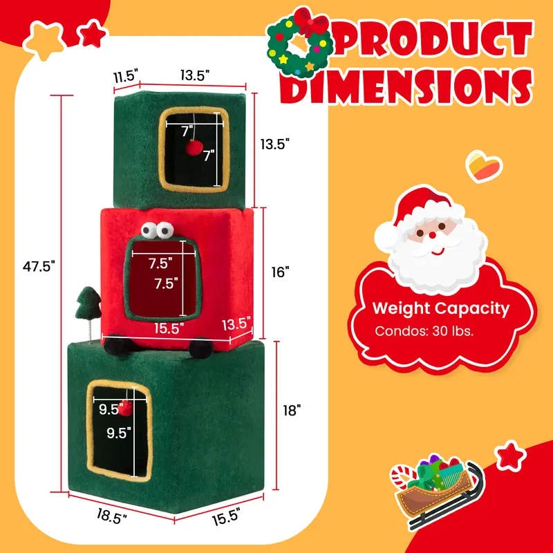 Spring Sale💥Christmas Tree Cat Tower with Ornament Balls & Cozy Condo