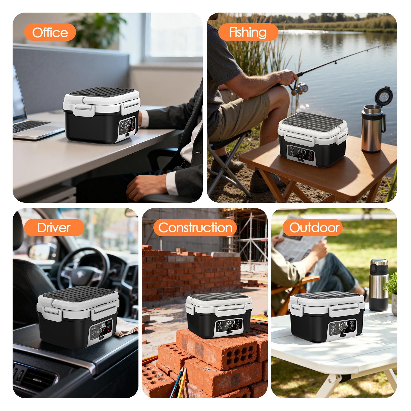 🔥Flash sale-Save Up To 80%🔥Cordless Electric Heated Lunch Box, 1.5L - 6.3Cups 20000mAh Rechargeable Battery Powered with Automatic Heating, Smart Timer