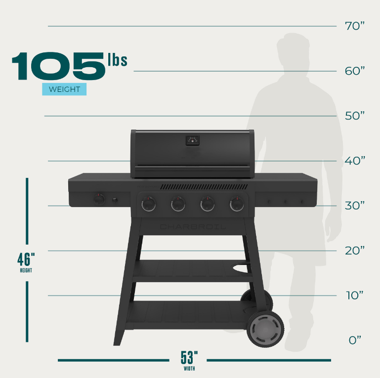 4 Burner Cart Gas Grill with Side Burner Black Gray