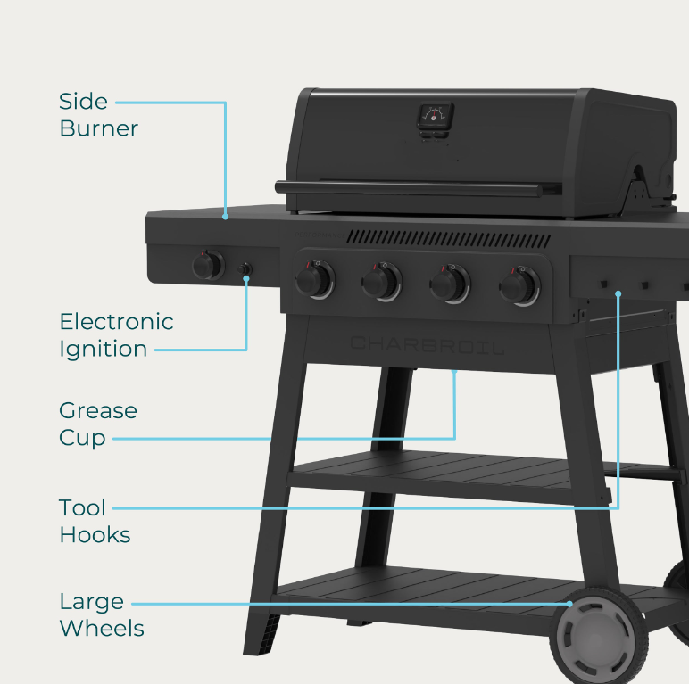 4 Burner Cart Gas Grill with Side Burner Black Gray