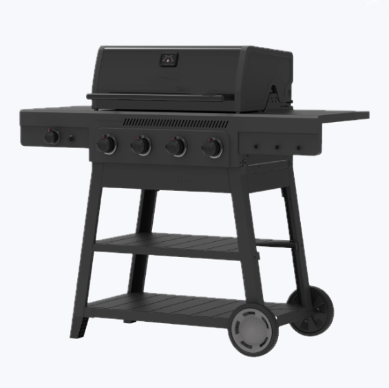 4 Burner Cart Gas Grill with Side Burner Black Gray