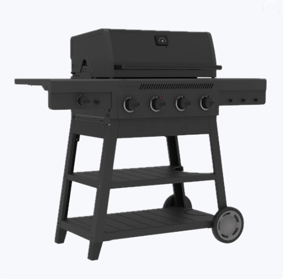 4 Burner Cart Gas Grill with Side Burner Black Gray