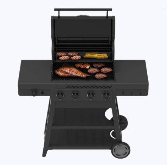 4 Burner Cart Gas Grill with Side Burner Black Gray