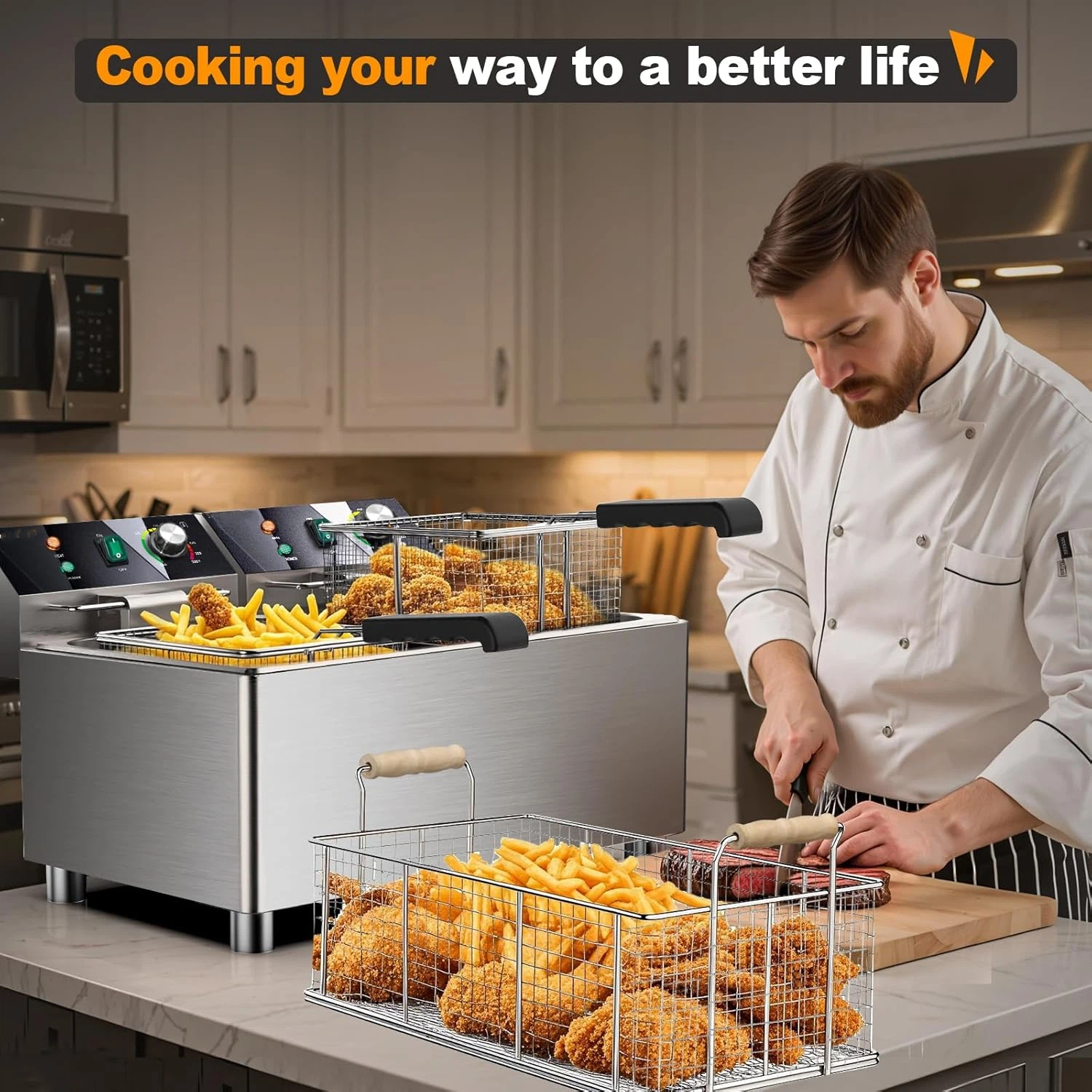 🔥Flash sale-Save Up To 80%🔥Electric turkey fryer Commercial deep fryer with basket 3600W27.4QT with timer26L 