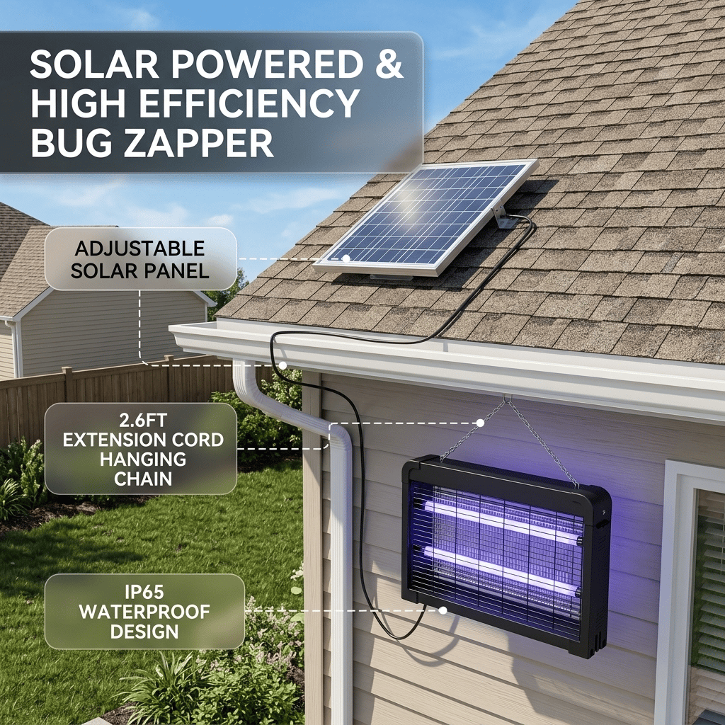 Solar Bug Zapper: Outdoor Waterproof Electric Mosquito and Fly Zapper with Smart Light Sensor