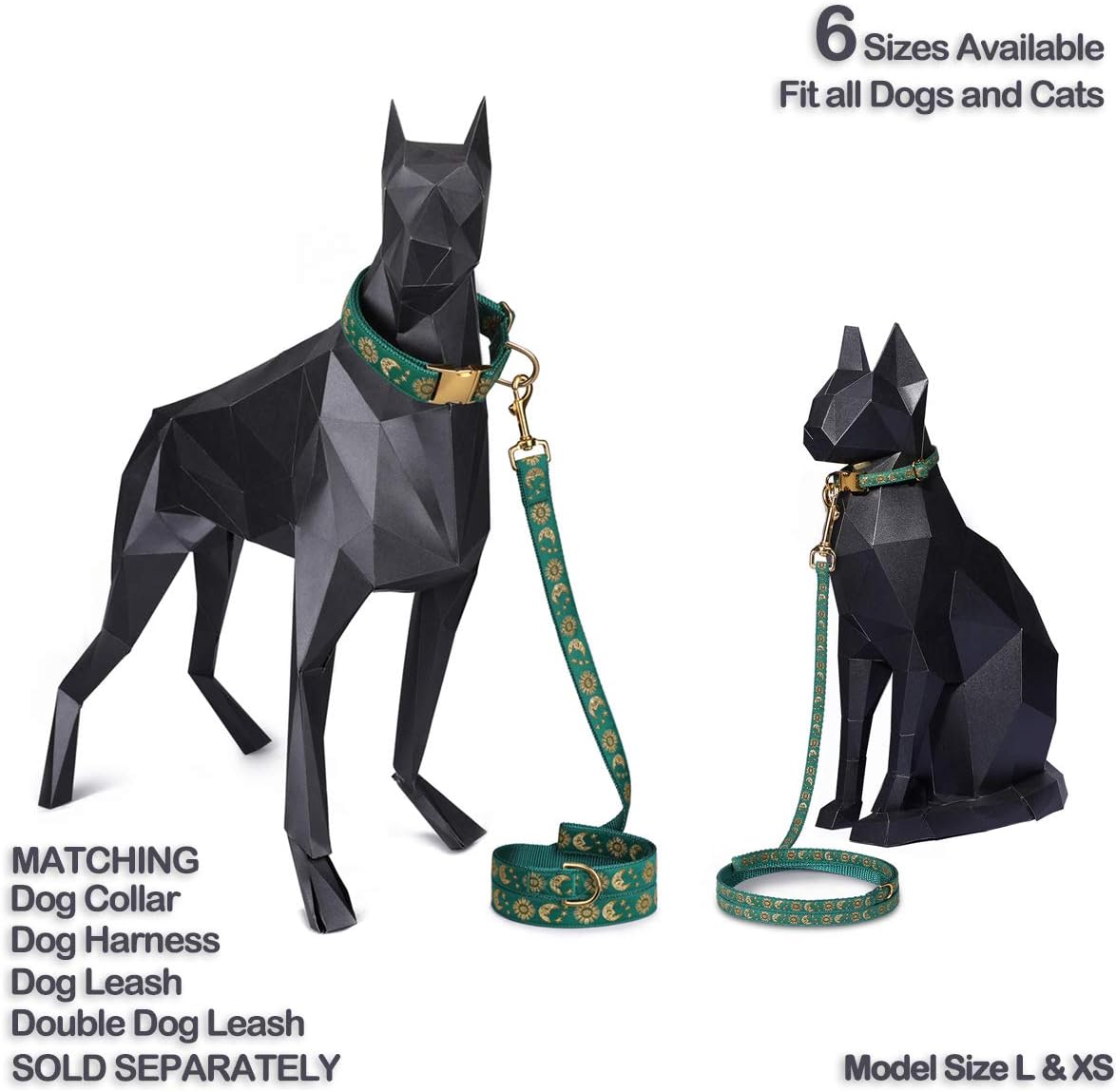 Moons and Stars Dog Leash Green