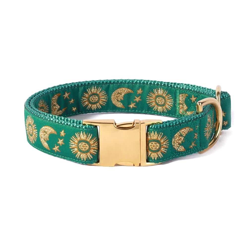 Moons and Stars Dog Collar Green