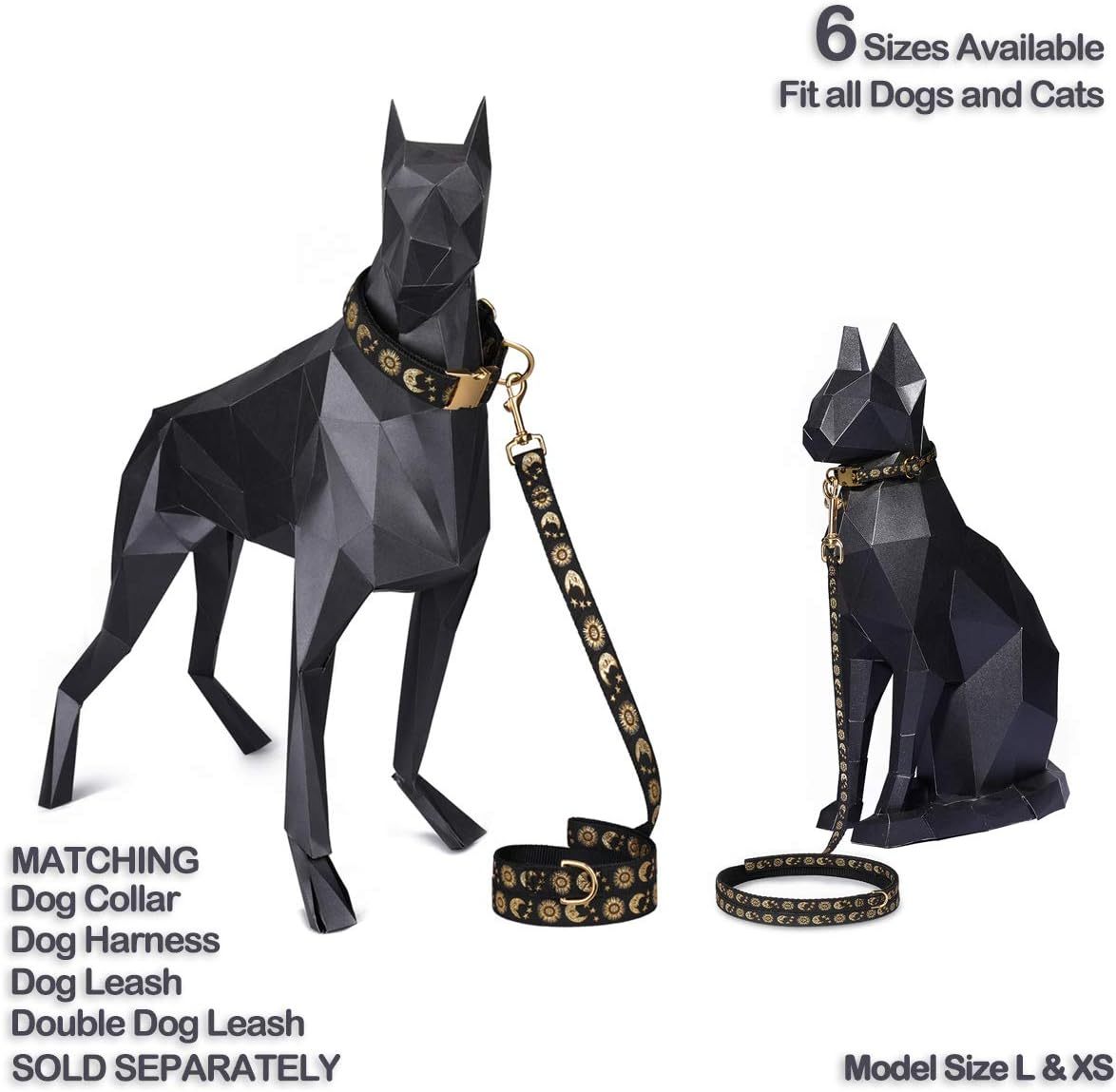 Moons and Stars Dog Collar Black