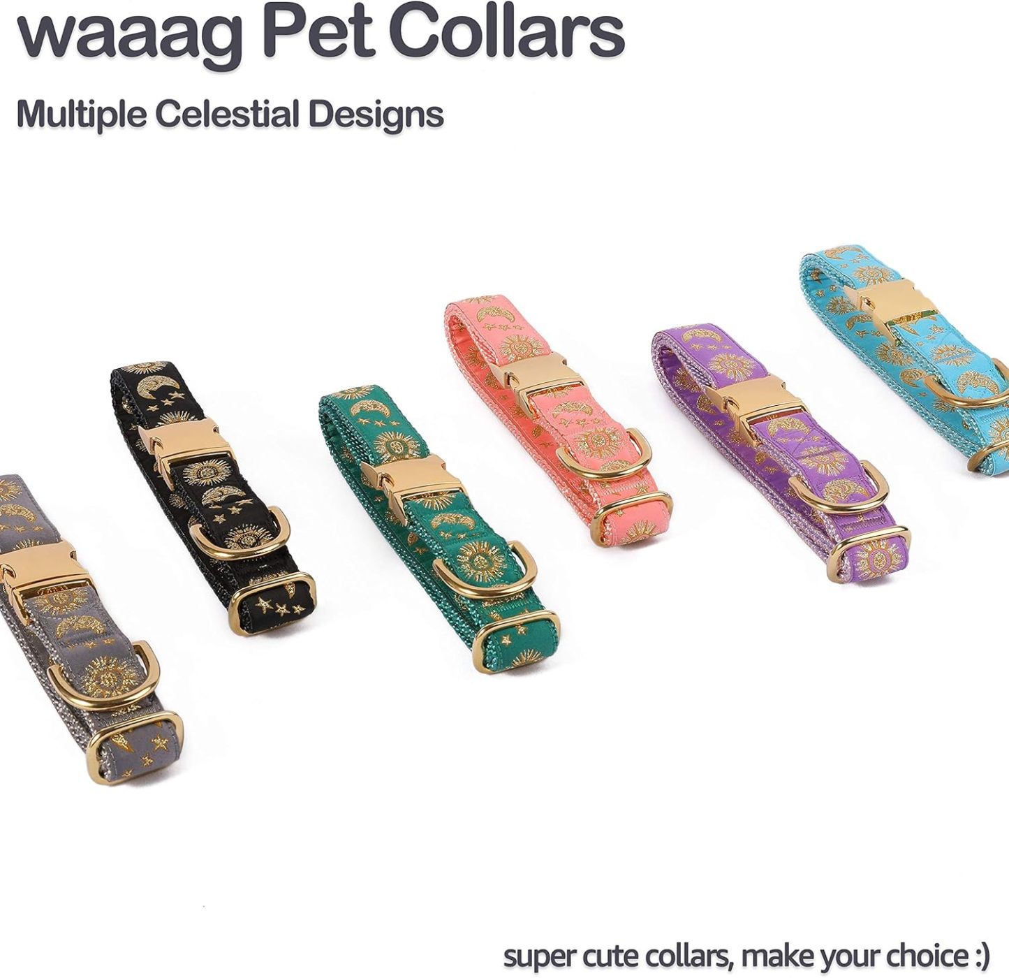 Moons and Stars Dog Collar Black