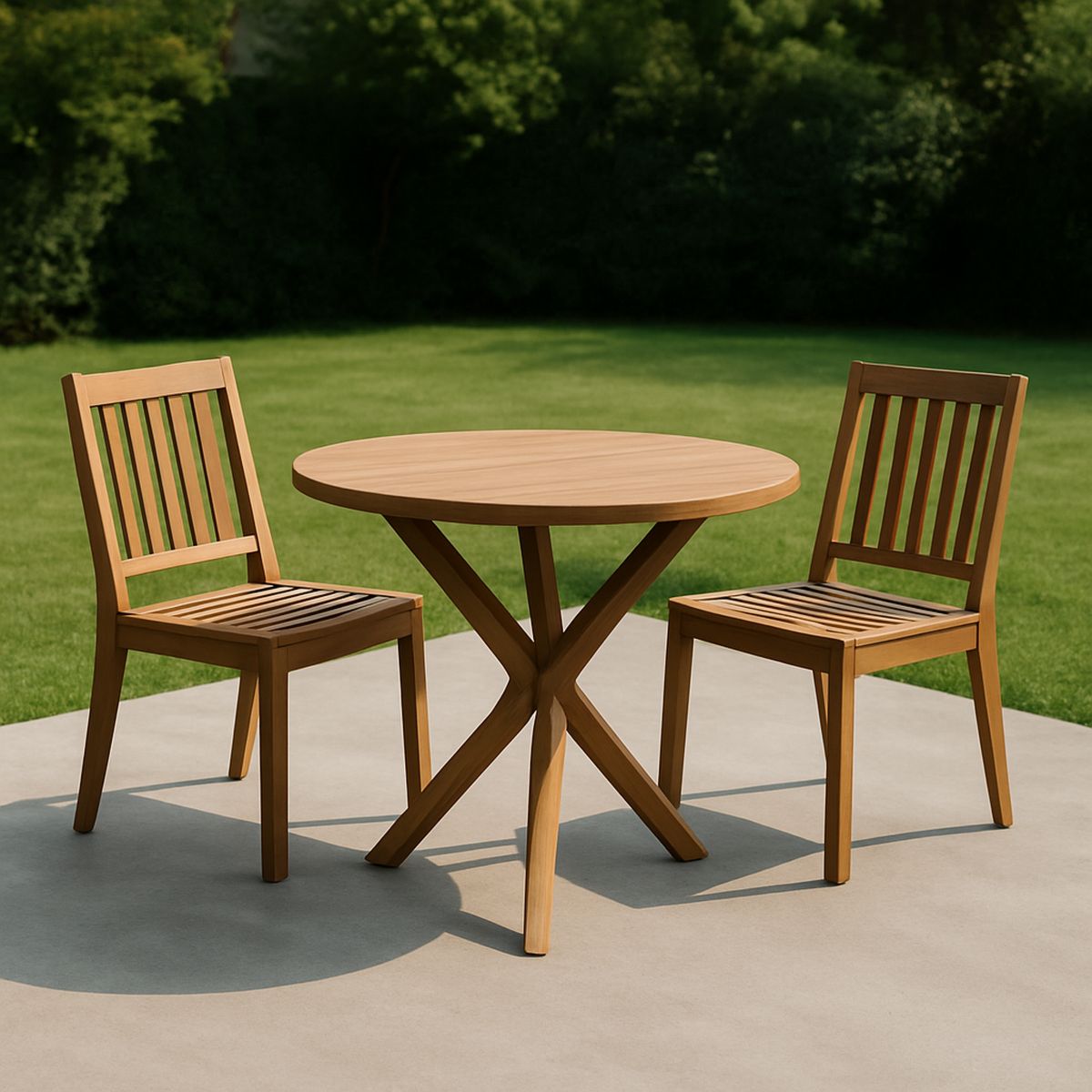 Kerti teáskészlet kerek fa asztallal és székekkel
