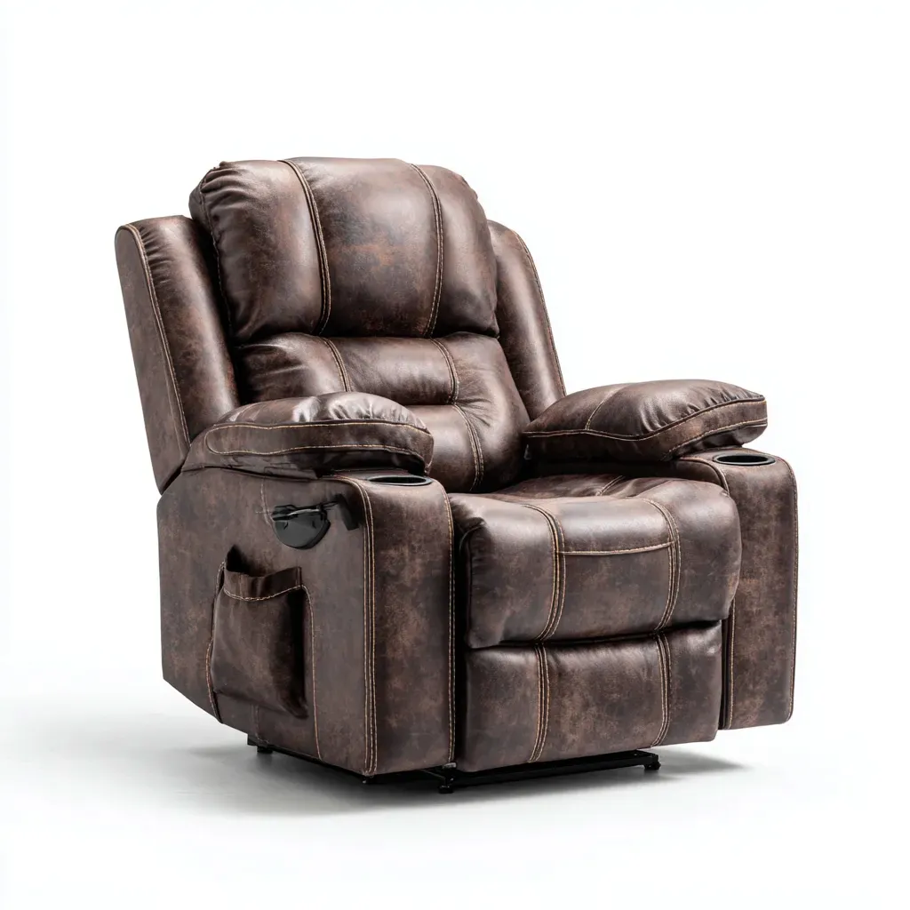 Fauteuil relax-cuir-104x98x108 cm-marron vieilli-relaxation manuelle-Lamosidecor