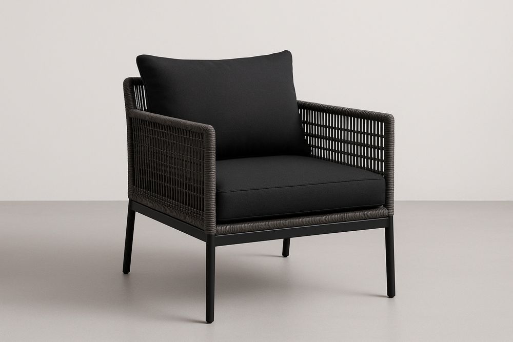 Fekete kültéri fotel alumínium kerettel és szövött rattan 74x83x70 cm-Nidrefuges