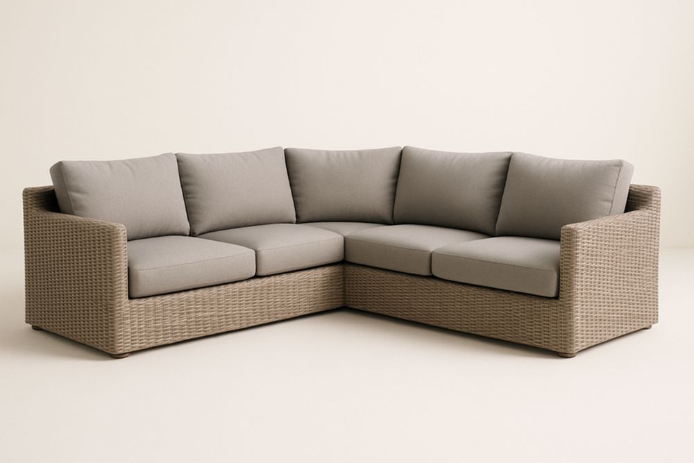 Rattan Kerti Sarokkanapé Szürke Párnákkal-Nidrefuges