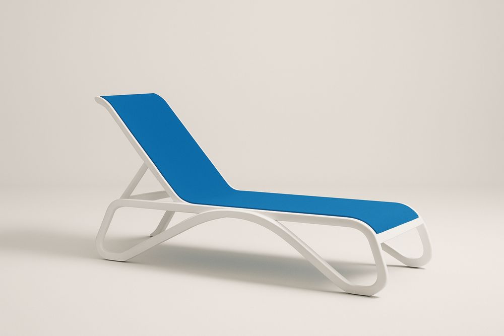 Kék/Fehér fröccsöntött polipropilén napozóágy PVC hálófelülettel, 196×64×35 cm-Nidrefuges