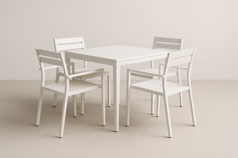 Négyszemélyes négyszögletes fehér alumínium étkezőasztal szett-Nidrefuges