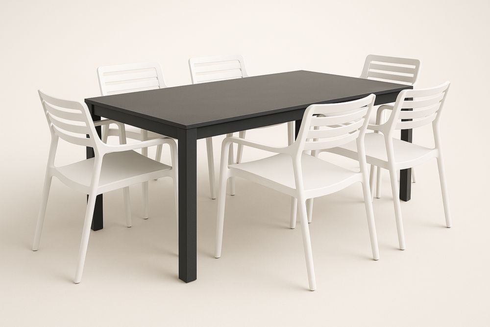 Étkezőasztal és szék készlet 6 darabos fekete/fehér alumínium és polipropilén-Nidrefuges