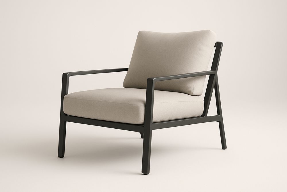 Fekete alumínium vázú fotel bézs poliészter párnával, 85×80×78 cm-Nidrefuges