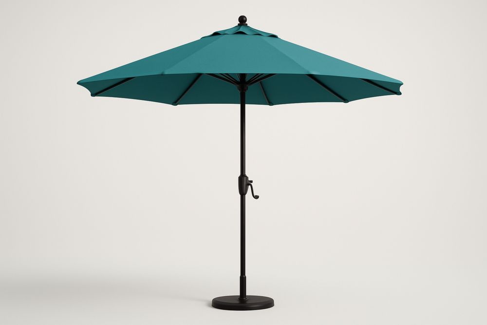 Türkizkék poliészter kerti napernyő állítható fekete fémkerettel, átmérő 300 cm, oszlopmagasság 240 cm, talppal, manuálisan állítható-Nidrefuges