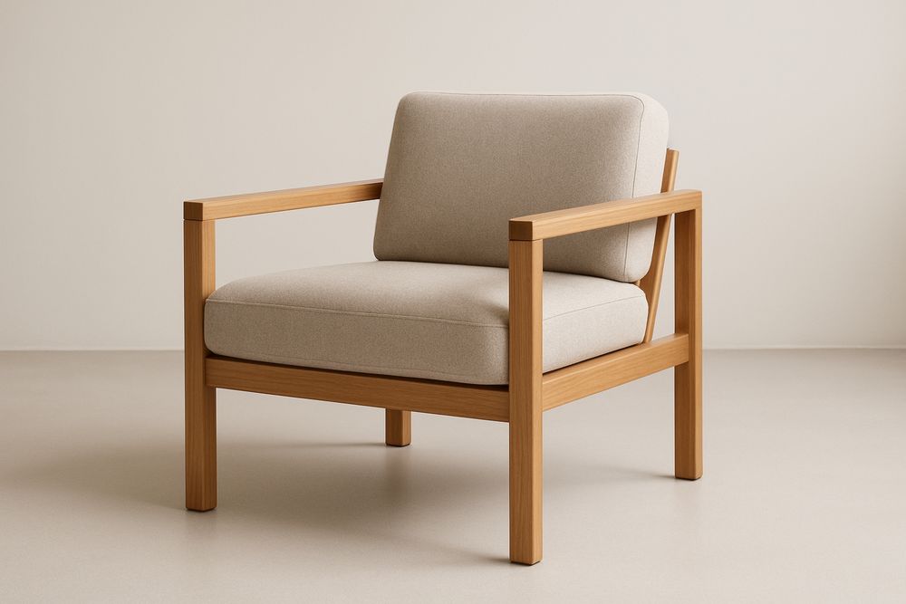 Bézs tömörfa fotel karfával, poliészter párnával, 75×70×80 cm-Nidrefuges