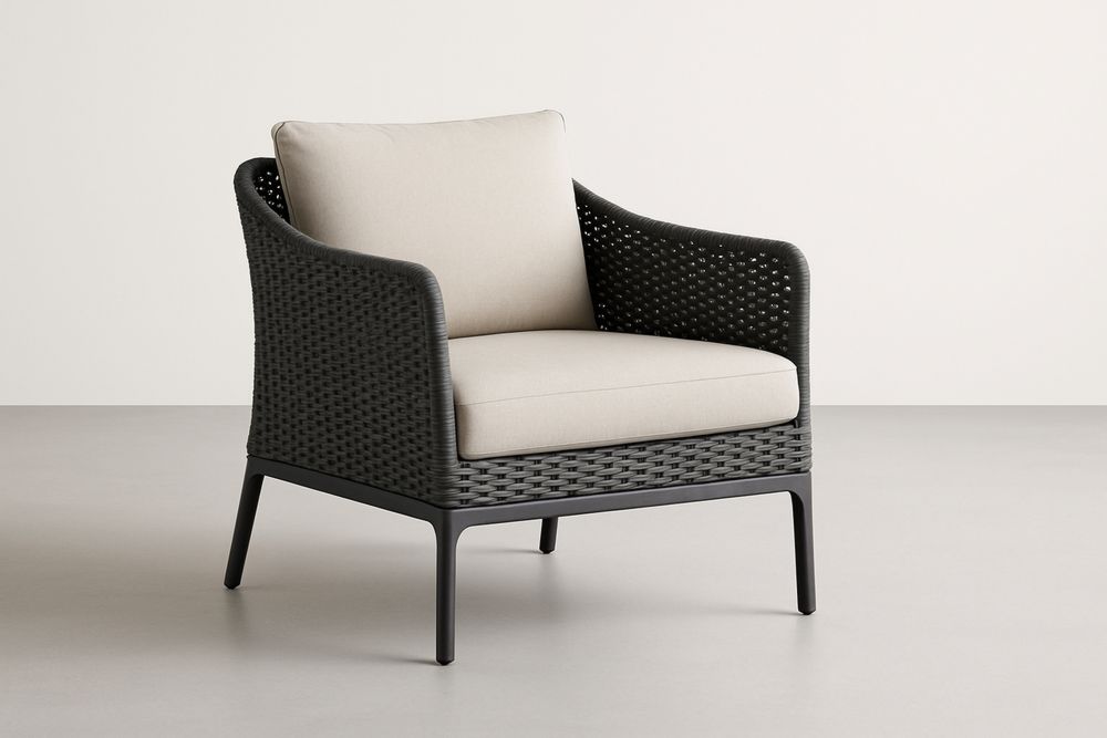 Kültéri alumínium fotel polietilén borítással és poliészter párnákkal fekete-Nidrefuges