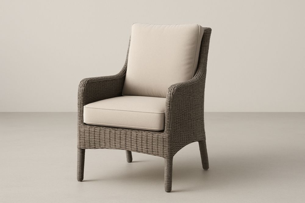 Bézs színű kerti fotel acél vázzal és PE műrattan fonattal, poliészter párnával, 80×70×85 cm-Hogarmejors