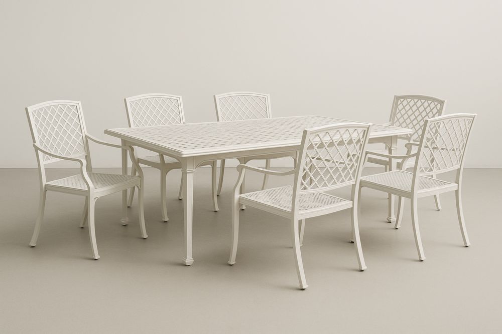 Alumínium étkezőasztal szett 6 székkel Fehér-Hogarmejors