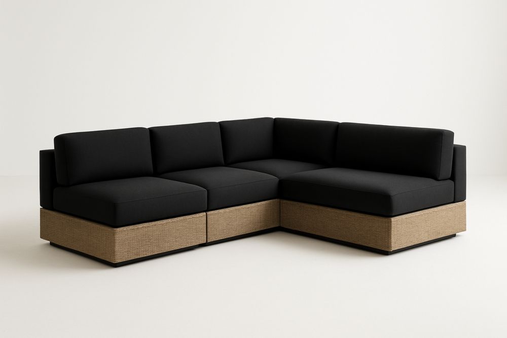 PE műrattan kerti sarokkanapé szett porszórt acél vázzal és poliészter párnákkal, 240×180×75 cm-Hogarmejors