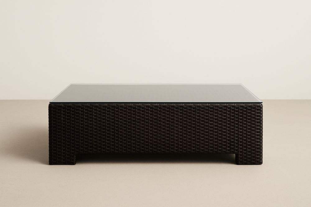 Fekete szintetikus rattan dohányzóasztal edzett üveglappal-Hogarmejors