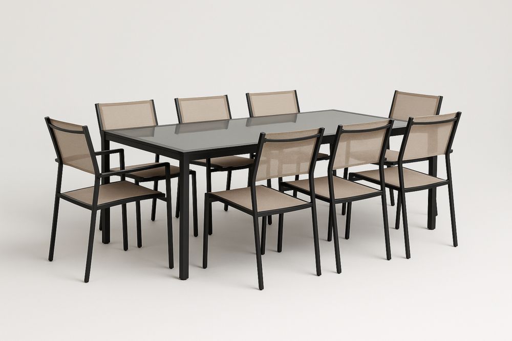 Kültéri Étkezőasztal Székekkel, Fekete Fém, Üveg Felület-Hogarmejors