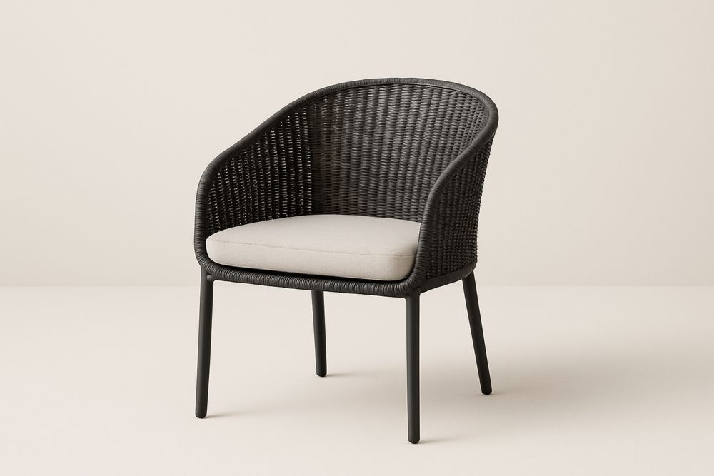 Fekete fonott kerti szék poliészter párnával-Hogarmejors