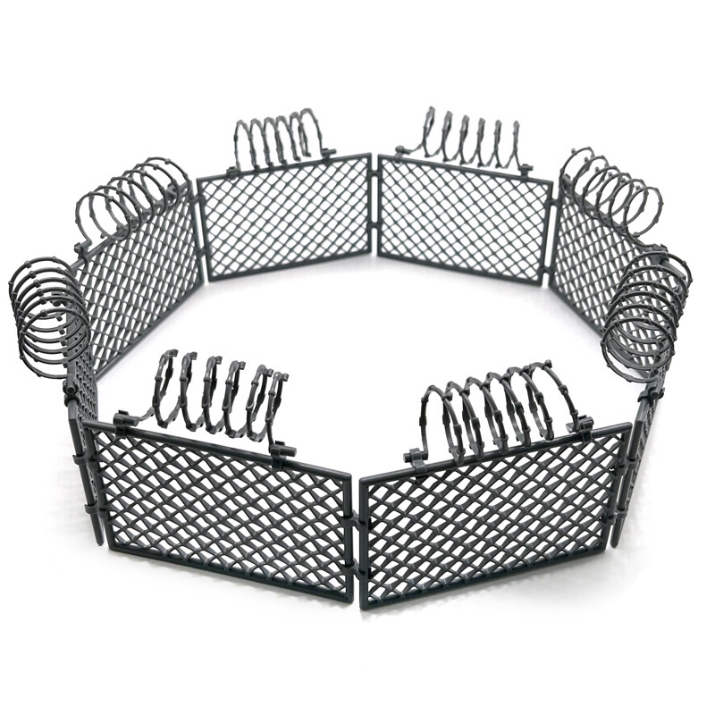 Ogrodzenie wojskowe z łańcuchem, siatka ochronna na dinozaury, scena MOC z małych klocków