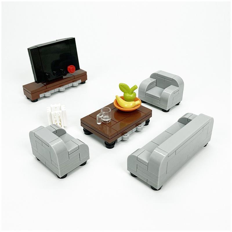 MOC Modern Home Furnishings Parts Set, Small Particle Sofa/TV Stand/Interior Decor Furniture Building Blocks, Home Scene Parts and Accessories