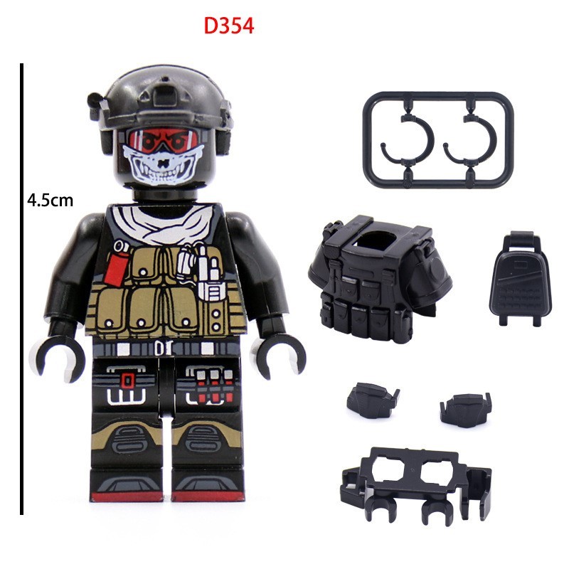 Zestaw minifigurek wojskowych, akcesoria do minifigurek Ghost Swat, kamizelka, plecak, pas, małe akcesoria do klocków
