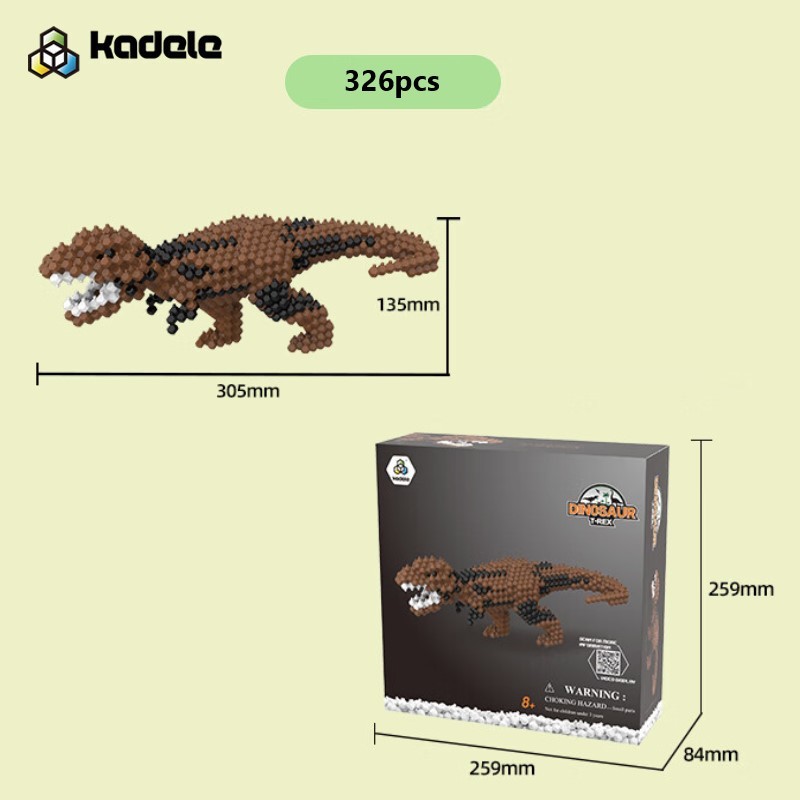 Zestaw konstrukcyjny KADELE Tyrannosaurus Rex – 326 elementów, układanka 3D z dinozaurami, edukacyjna zabawka STEM dla dzieci