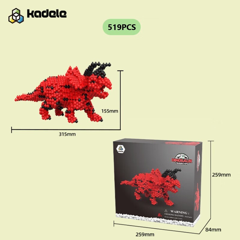 Zestaw konstrukcyjny KADELE Triceratops – 519 elementów, układanka 3D z dinozaurem, edukacyjna zabawka STEM dla dzieci